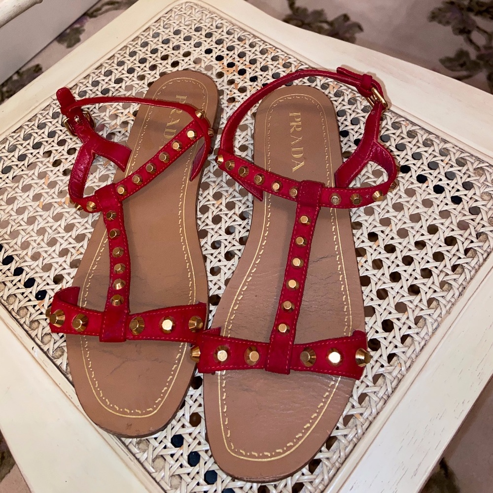 PRADA Red studded sandals